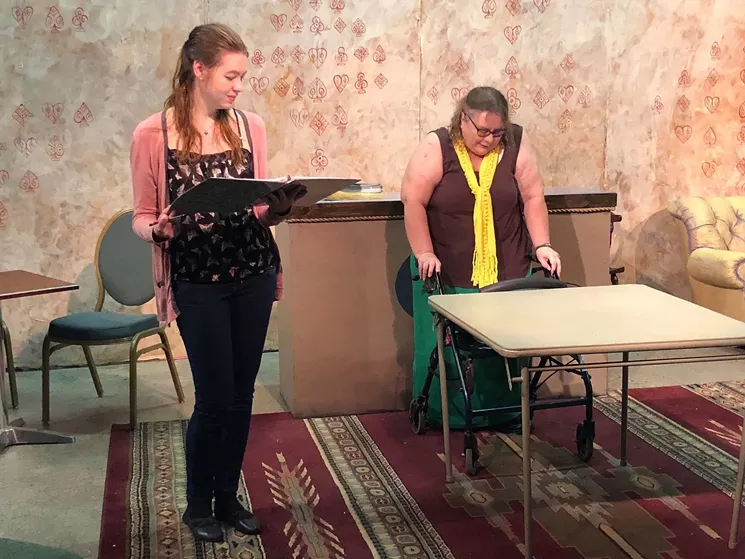 Actors rehearse The First Annual Bookburners Convention, premiering at Space55 on September 7. - JOHN PEROVICH