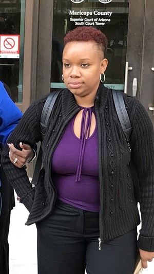 Sylvia Norwood, mother of Sanaa Cunningham, after a hearing in January 2018 in the murder trial of her daughter. - SEAN HOLSTEGE