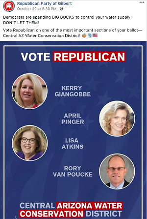 A screenshot of a pre-election Facebook post by the Gilbert Republican Party. - GILBERT REPUBLICAN PARTY/FACEBOOK