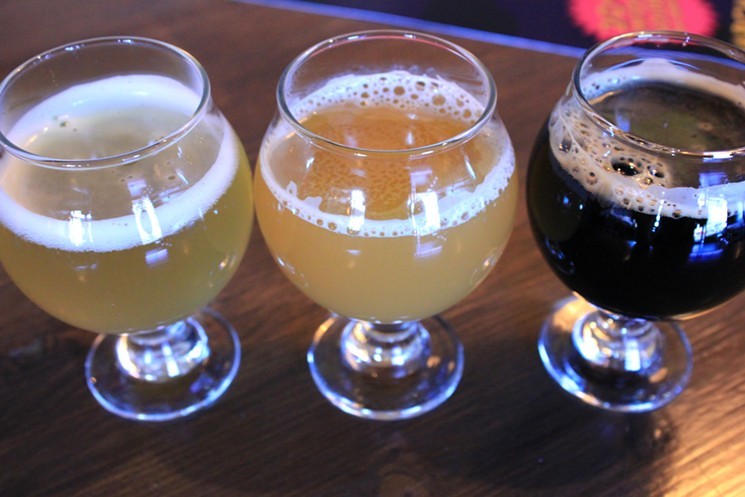 Three tastes of beer: grisette, New England IPA, and stout. - CHRIS MALLOY