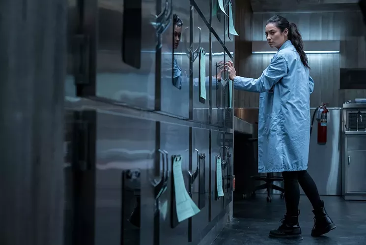 Beware of evil corpses: Shay Mitchell plays a mortuary worker with a big problem on her hands in The Possession of Hannah Grace. - CLAIRE FOLGER