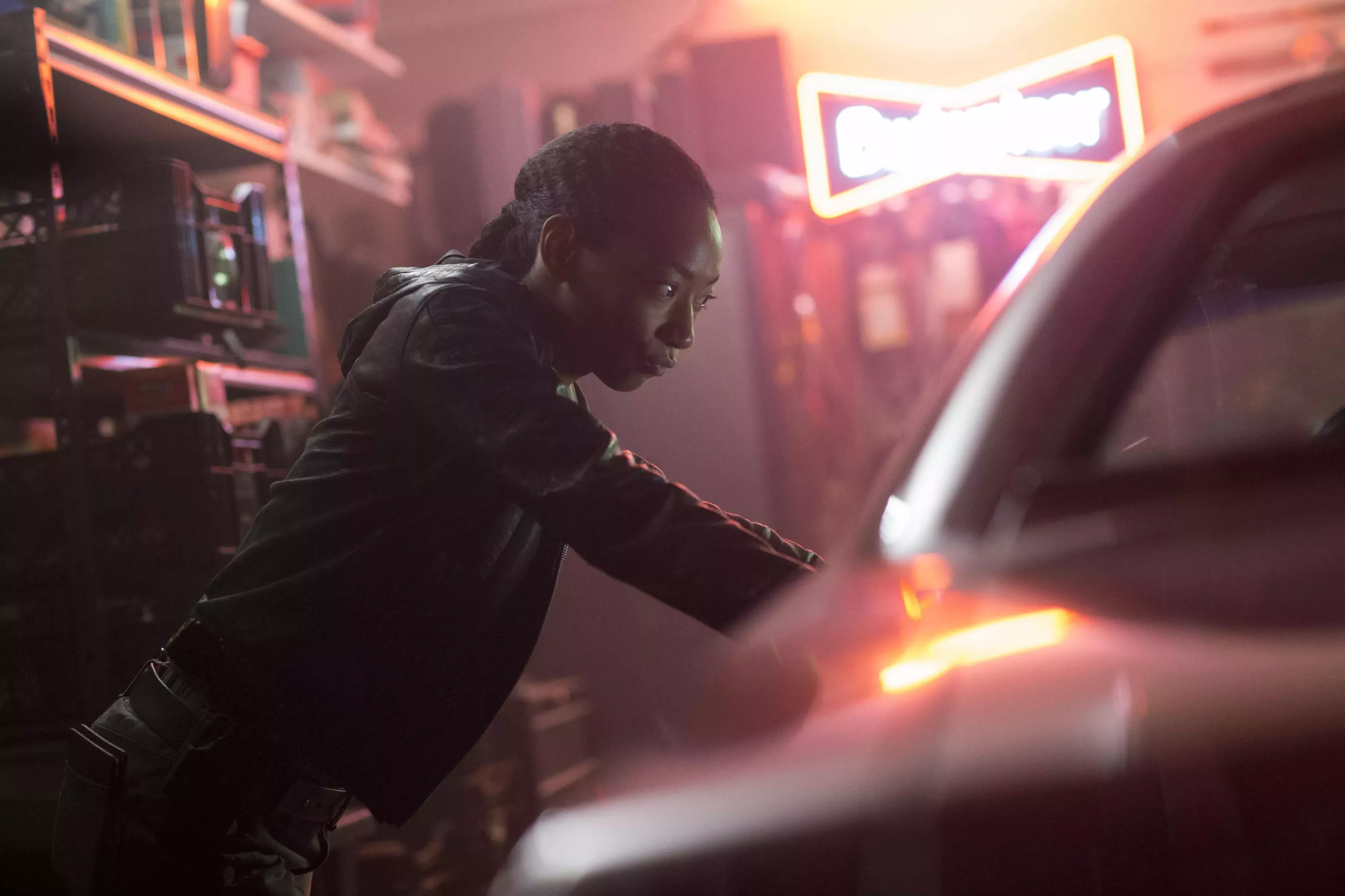 Betty Gabriel plays righteous detective Cortez in Leigh Whannell’s upcoming sci-fi action film Upgrade. - COURTESY OF NEON