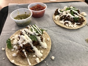 Green chile beef and pork tacos from Hatch-It. - CHRIS MALLOY