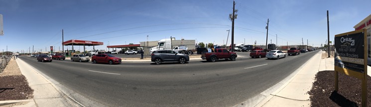 Cars backed up at the San Luis Port of Entry in San Luis, Arizona. - HANNAH CRITCHFIELD