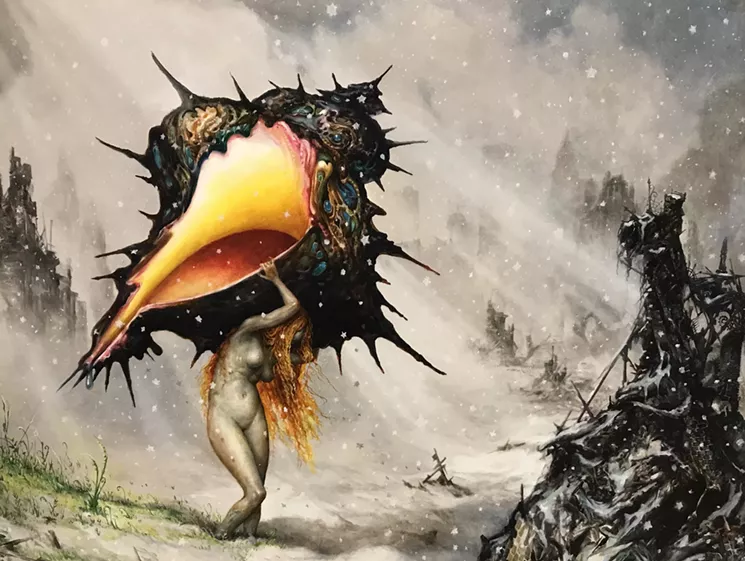 Checking out Esao Andrew's art used for Circa Survive's The Amulet album at Mesa Contemporary Arts Museum. - ESAO ANDREWS/PHOTO BY LYNN TRIMBLE