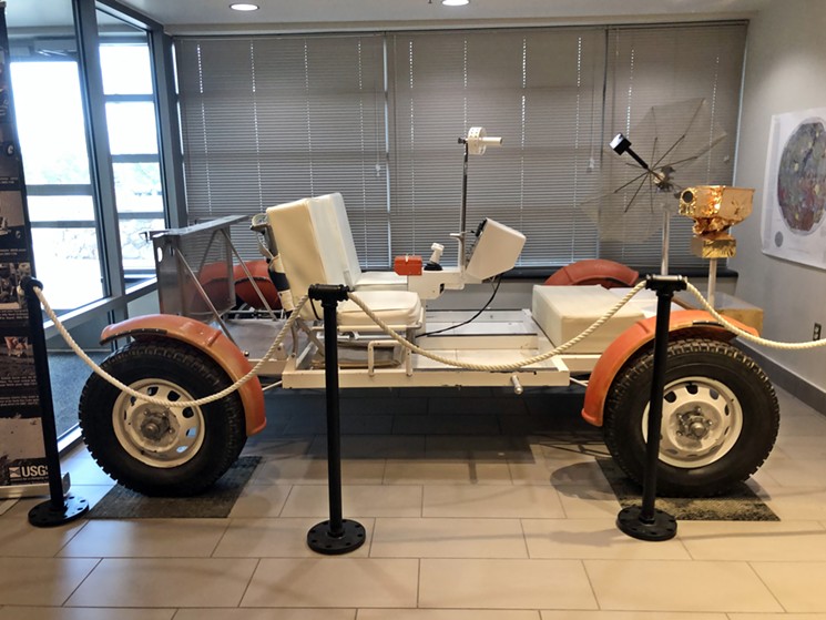 One of the Grover geologic rover training vehicles used back in the 1970s for Apollo astronaut training in the lobby of the USGS Astrogeology Science Center in Flagstaff. - BENJAMIN LEATHERMAN