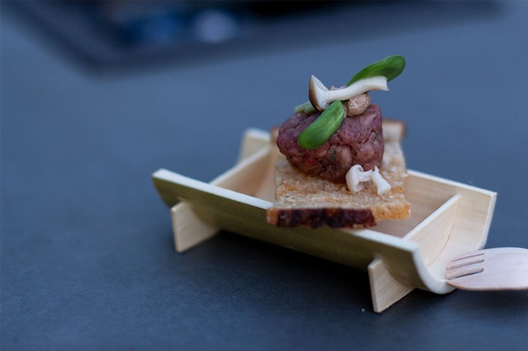 Wagyu beef tartare from Jeremy Pacheco of LON's at the Hermosa (served at a festival). - AMANDA MASON