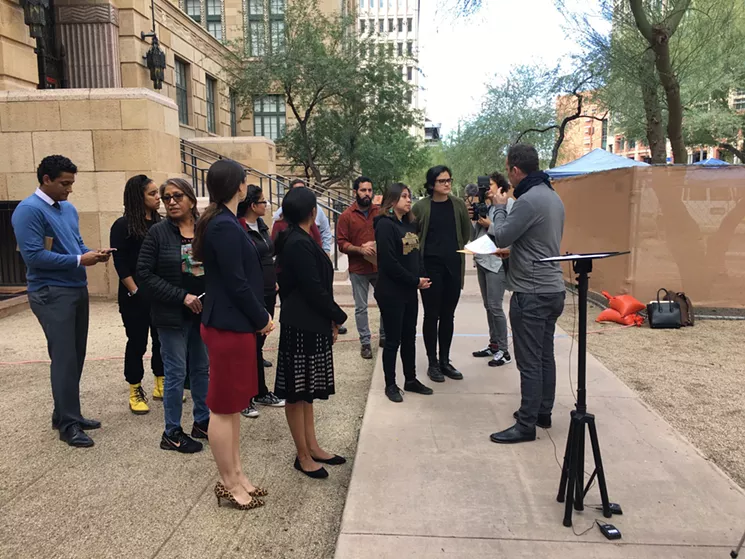 Civil rights groups suing the Arizona Legislature gather the morning of December 4, 2019, ahead of a press conference announcing their lawsuit. - ELIZABETH WHITMAN