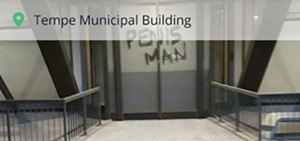 Shomer admitted to tagging Tempe City Hall. - CITY OF TEMPE / FACEBOOK
