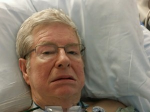 Douglas Brackett, an Ahwatukee 78 year old, communicates with his tongue and eyes. He's seen here during an earlier hospitalization. - COURTESY OF CARRIE CHAPPELL