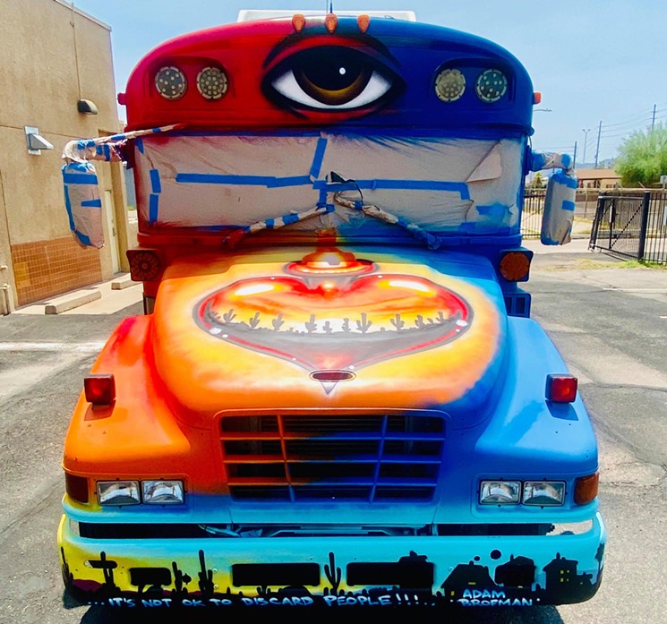 The "Let's Be Better Humans" bus before Lalo Cota finished painting the exterior. - JON LINTON