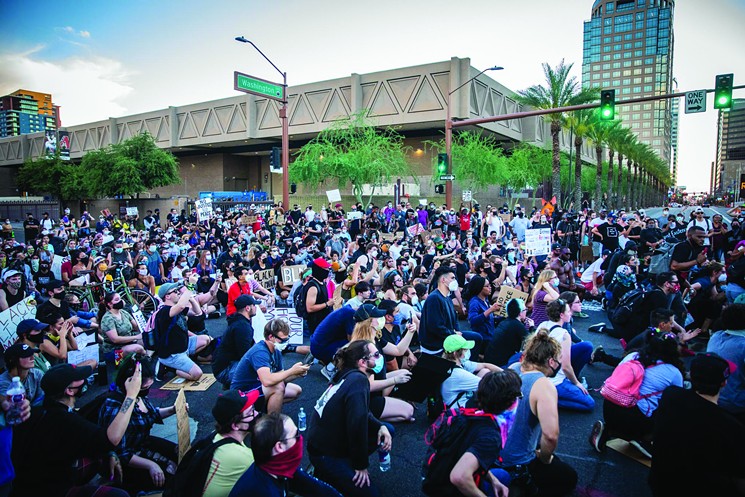 Protesters take to the streets in downtown Phoenix. - JACOB TYLER DUNN