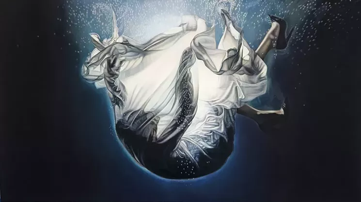 Ana Teresa Fernández, Of Bodies and Borders 1 (performance documentation), 2017, oil on canvas, 54 x 94 inches. - ANA TERESA FERNÁNDEZ AND GALLERY WENDI NORRIS