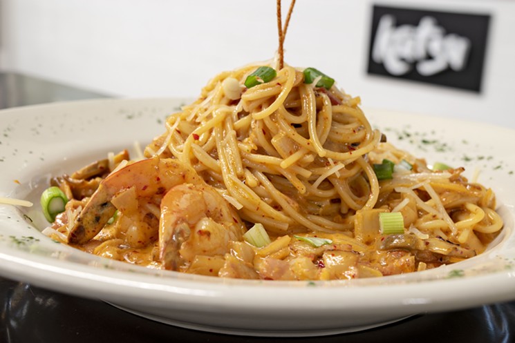 Panther Eats recently gave a shoutout to the kimchi pasta from Katsu. - JACKIE MERCANDETTI PHOTO
