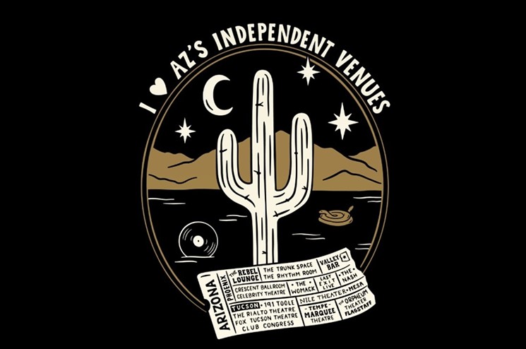 Artwork featured on shirts benefiting 16 Arizona music venues. - SAGE AUNE