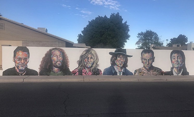 The Valley Rockstar Mural in Tempe, which now includes a portrait of the late Lawrence Zubia. - TOMMY GWINN