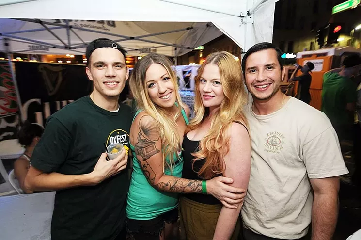 Seamus McCaffrey's yearly St. Patrick's Day street party is pretty packed with drinkers, green, and drinkers wearing green. - BENJAMIN LEATHERMAN
