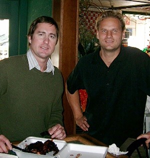 Actor Luke Wilson (left) with Andrew Mirtich during the filming of Middle Men in 2009. - COURTESY OF ANDREW MIRTICH