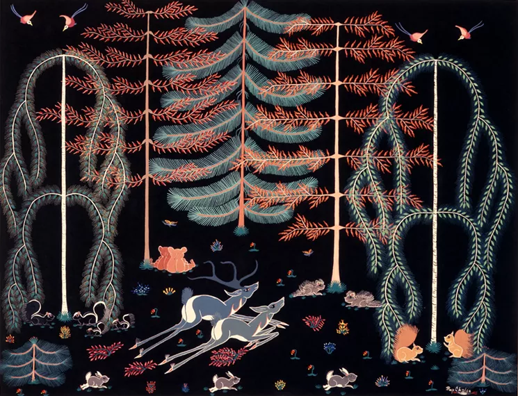 Pop Chalee (Merina Lujan) (Taos), 1906-1993. Enchanted Forest, n.d. Watercolor on paper 19 ¾ x 25 ¾ inches. Heard Museum Collection, Gift of Mr. and Mrs. Read Mullan, IAC347. - HEARD MUSEUM