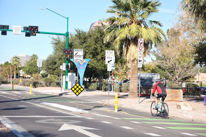 Protected bicycle lanes in Phoenix were installed in recent months. - JACOB TYLER DUNN