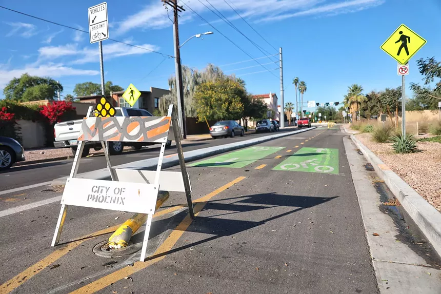 Despite physical barriers to separate vehicles and bicycles on the roads, damage was caused to a barrier in Phoenix. - JACOB TYLER DUNN