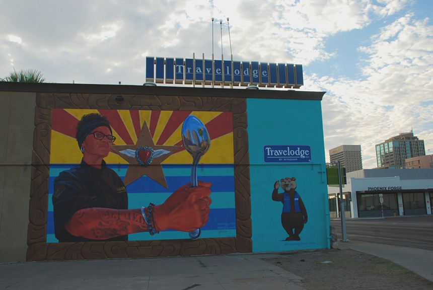 The Travelodge as it looks today, complete with a mural of Chef Silvana Salcido Esparza. - LUCRETIA TORVA