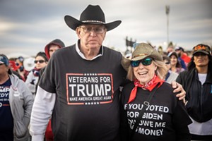Some crowd members at the Save America rally in Florence, Arizona wore political T-Shirts. - JACOB TYLER DUNN
