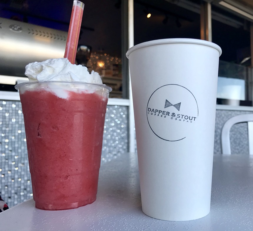 A strawberry smoothie and Dapper & Stout's fresh-brewed coffee (roasted locally). - MELISSA CAMPANA