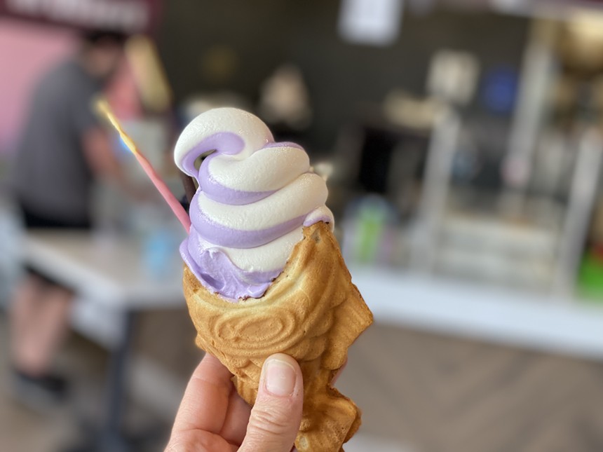 Milk and taro swirl in a fish cone from Dessert in Desert. - ALLISON YOUNG