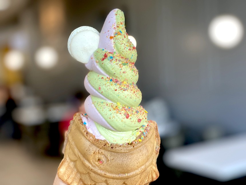 Snowtime’s adorable fish-shaped cones layered with soft serve are lickable art. - ALLISON YOUNG