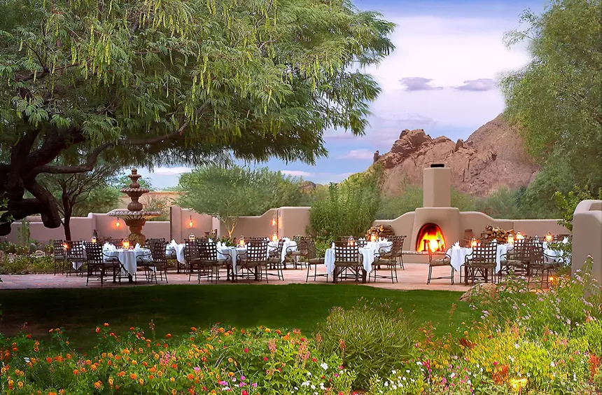 The patio at Lon’s at the Hermosa Inn has views for days — and nights. - LON’S AT THE HERMOSA INN