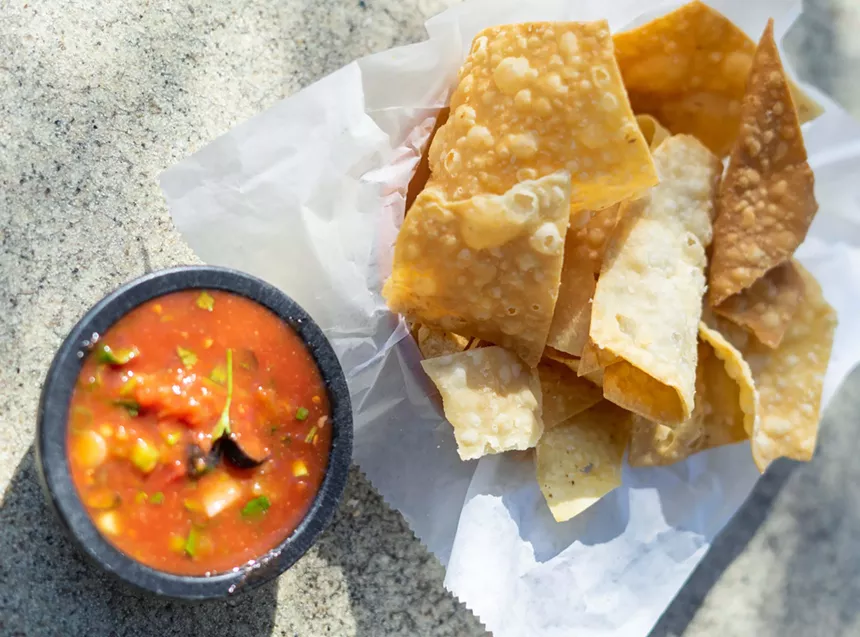 The pillowy flour chips and salsa dish from Aunt Chilada's. - AUNT CHILADA'S