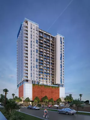 Skye on 6th will be 26 stories tall and feature more than 300 apartment units and 7,000 square feet of commercial space. - HUBBARD STREET GROUP