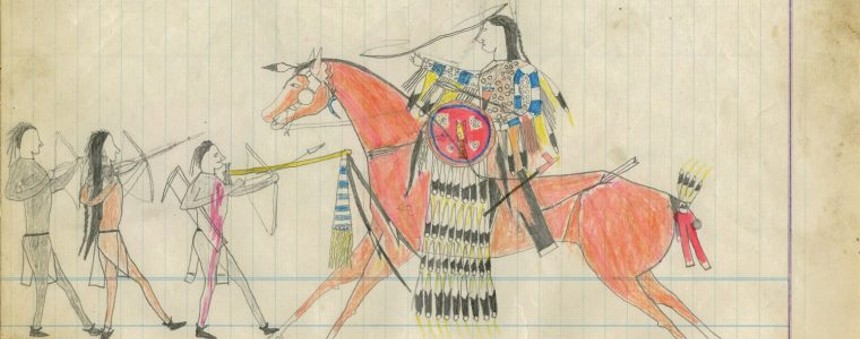 An image of the new Heard Museum exhibition "Between the Lines: Art of the No Horse Ledger Book." - HEARD MUSEUM
