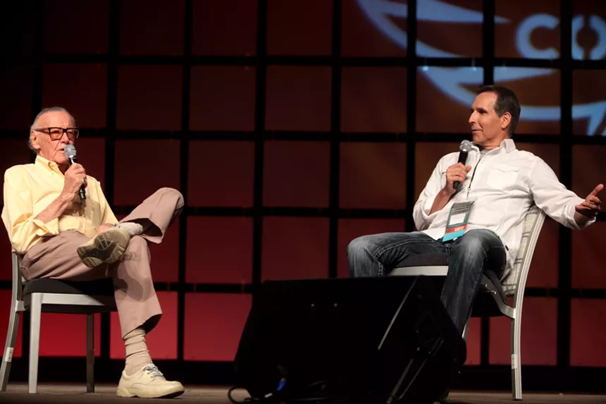 Todd McFarlane (right) emcees a panel for Stan Lee (left) at Phoenix Comicon in 2014. - GAGE SKIDMORE/CC BY-SA 2.0/FLICKR