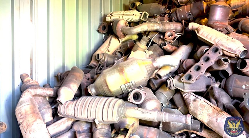 Phoenix Police Department detectives discovered this stash of 1,200 catalytic converters, presumed stolen, inside a self-storage unit near the airport. - PHOENIX POLICE DEPARTMENT