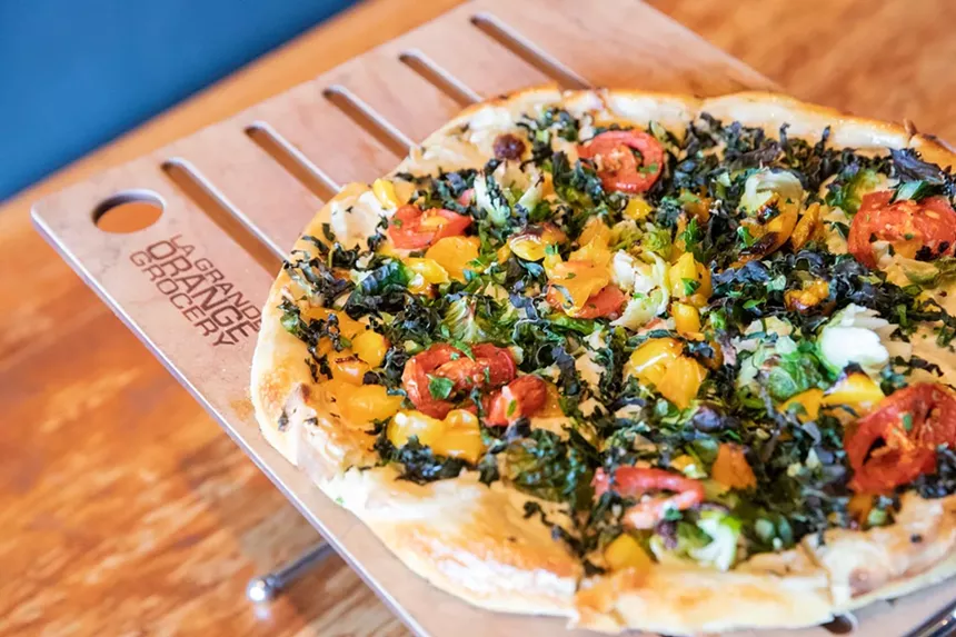 La Grande Orange's Vegan Dalai Lama pizza stacks vegetables and vegan cheese on sourdough. - JACOB TYLER DUNN