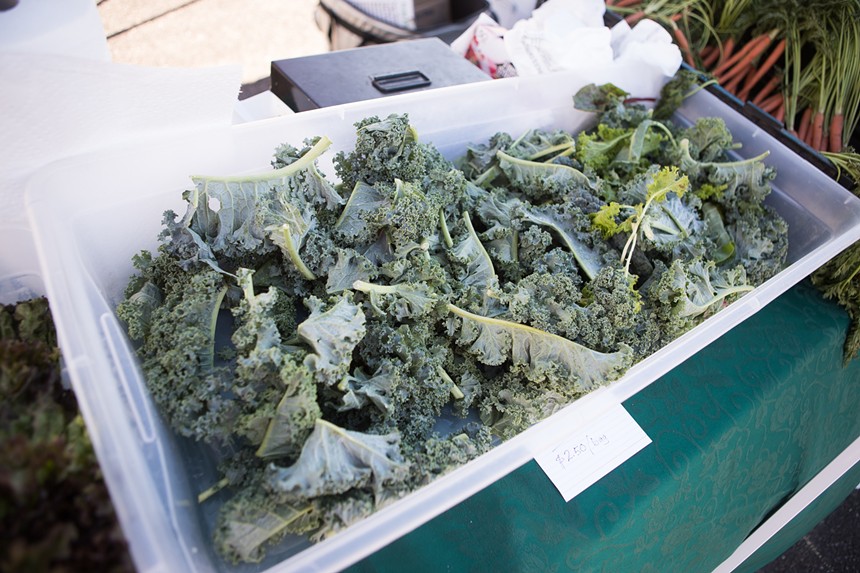 Cooler filled with kale at Sun City Farmers Market.