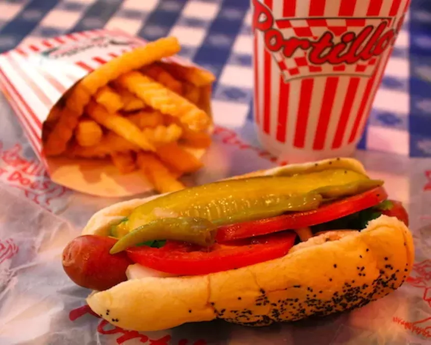 Hot dog and fries at Portillo's.