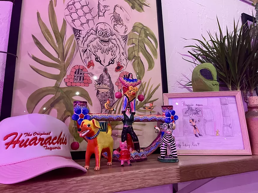 A shelf at Huarachis Taqueria.
