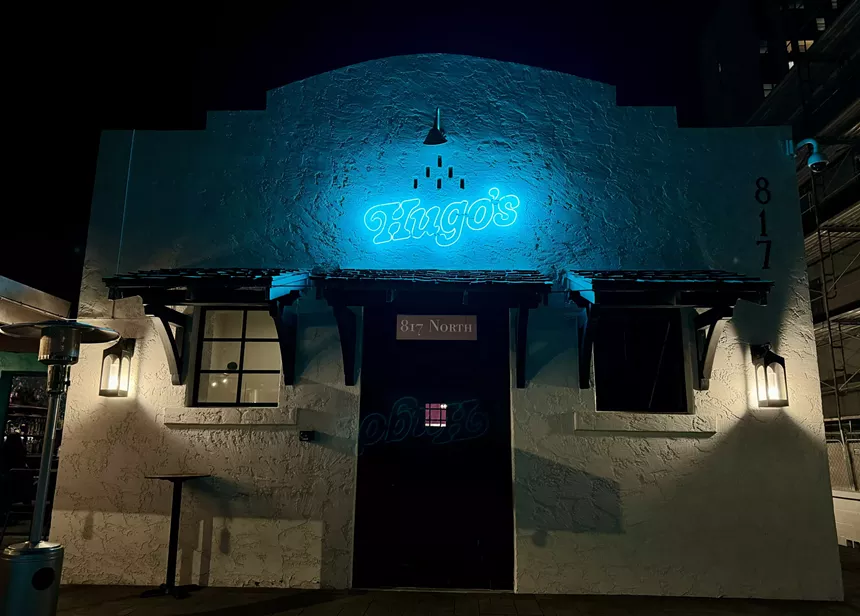 Hugo's Cantina exterior sign.
