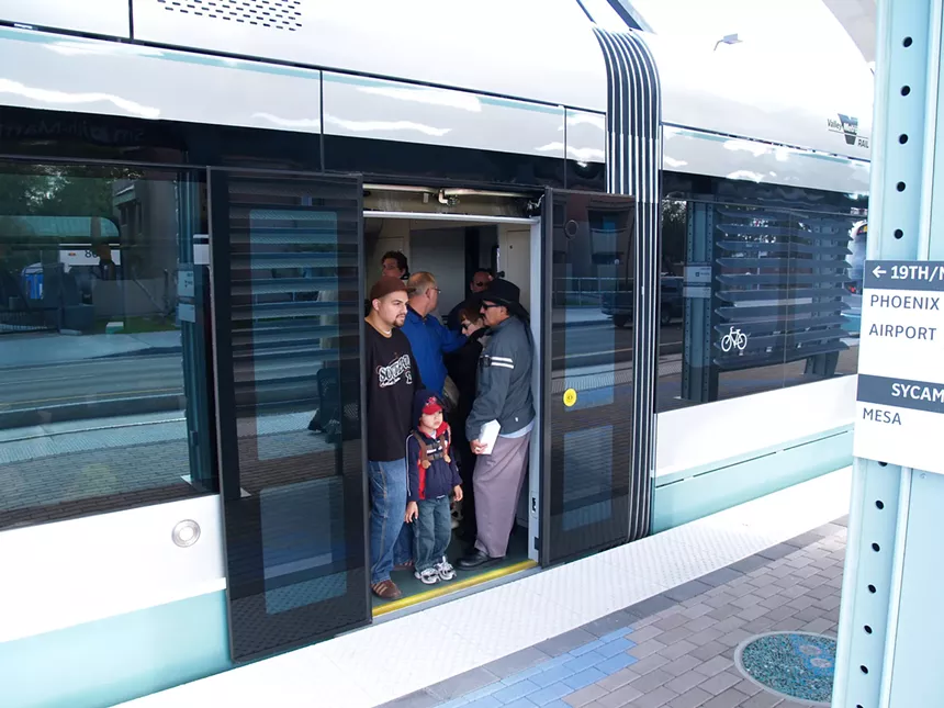 westbound light rail train at Smith-Martin/Apache Boulevard