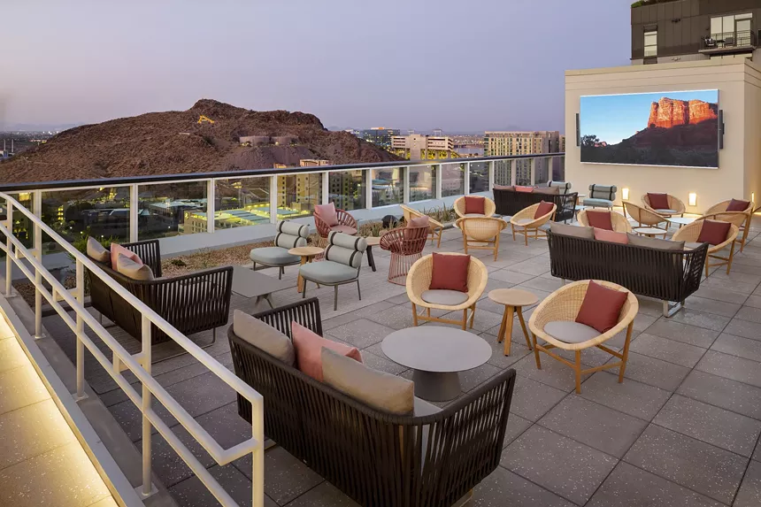 Rooftop bar with view of Tempe.