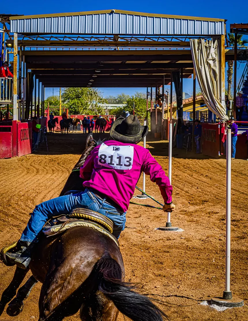 A cowboy on horseback