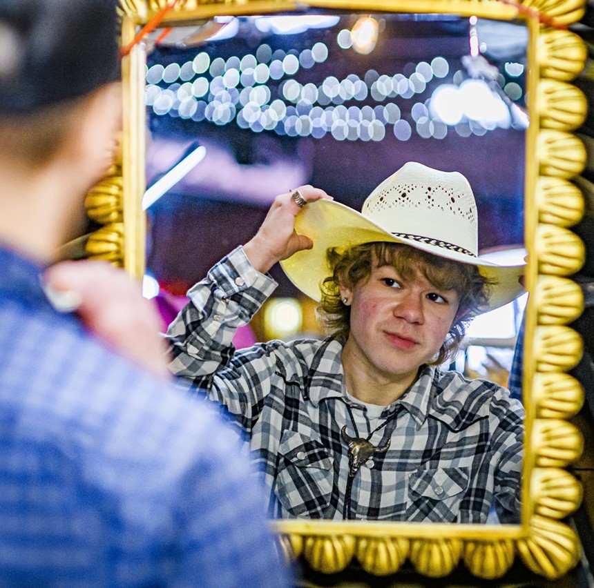 Niko Burke-farrar tries on cowboy hat