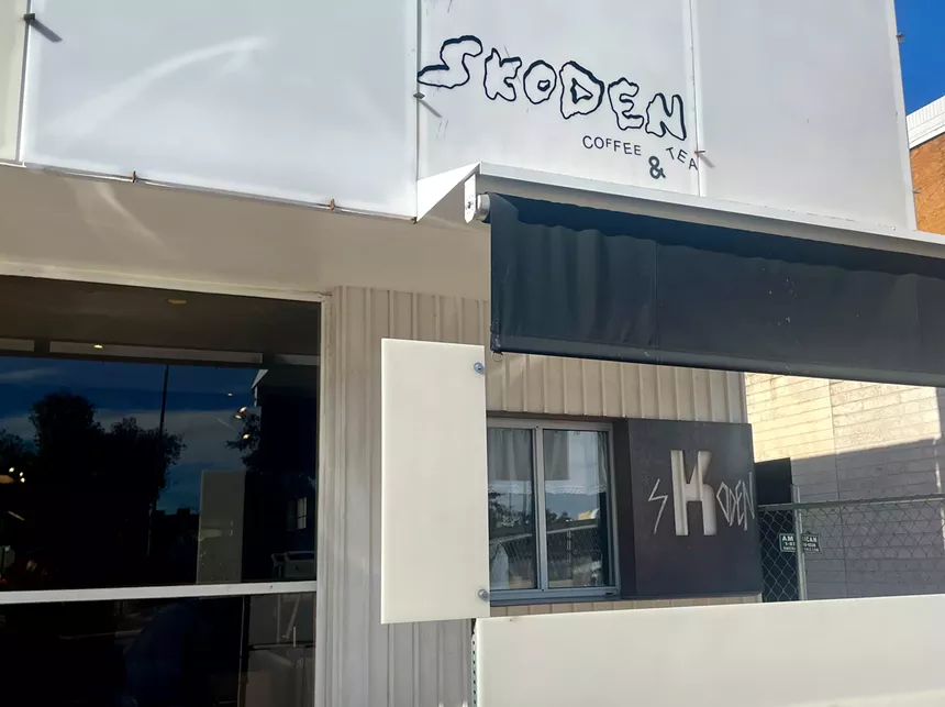 The window to order at Skoden Coffee.
