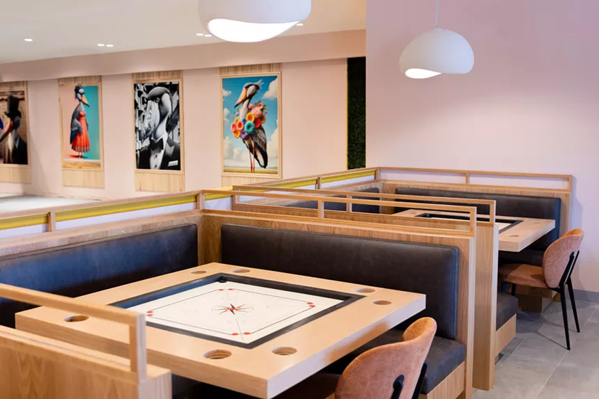 Gaming tables at a restaurant.