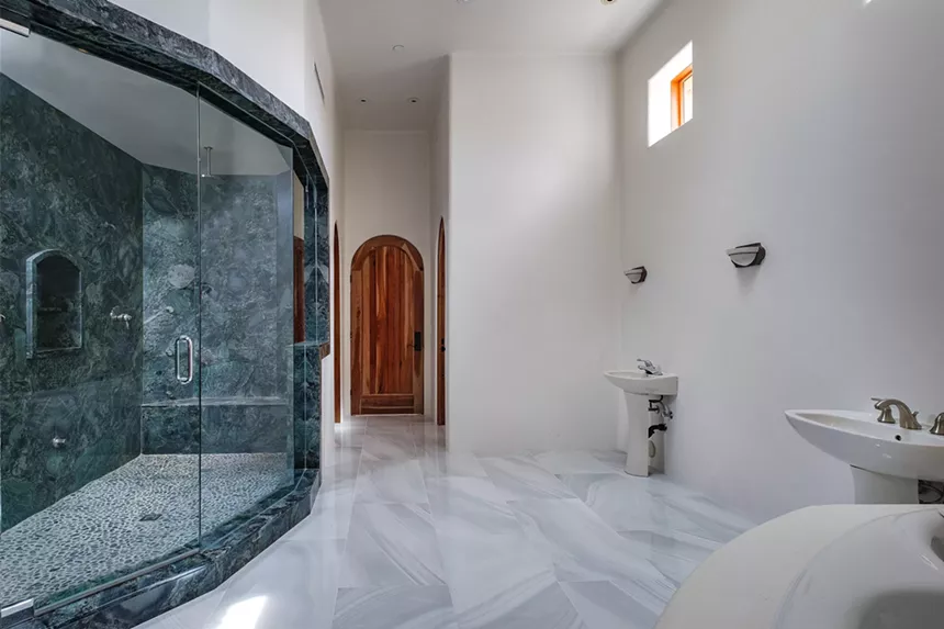 A bathroom in a mansion.