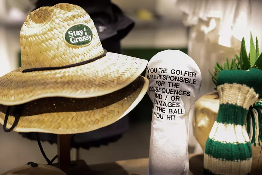 Merchandise in a golf pro shop.