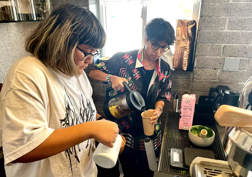 Jordan Manuelito and Natasha John make beverages at Skoden Coffee & Tea.